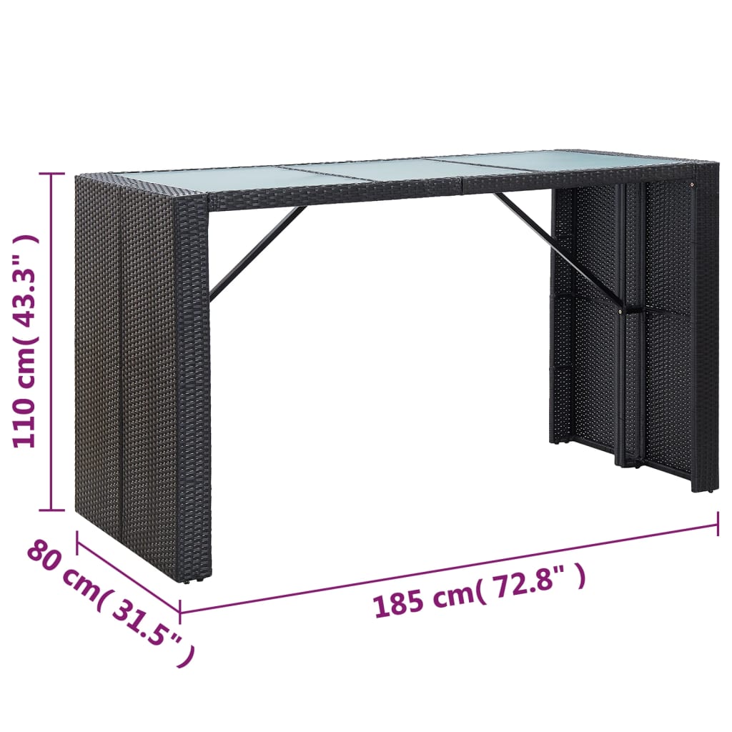 Set da Bar da Giardino 7 pz con Cuscini in Polyrattan Nero