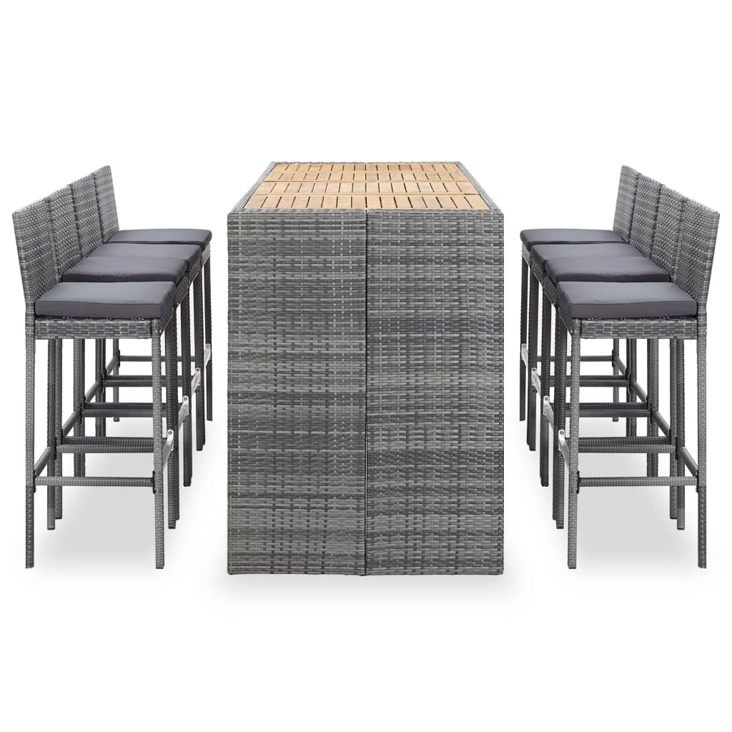 Set da Bar da Giardino 9 pz Polyrattan e Legno Acacia Grigio