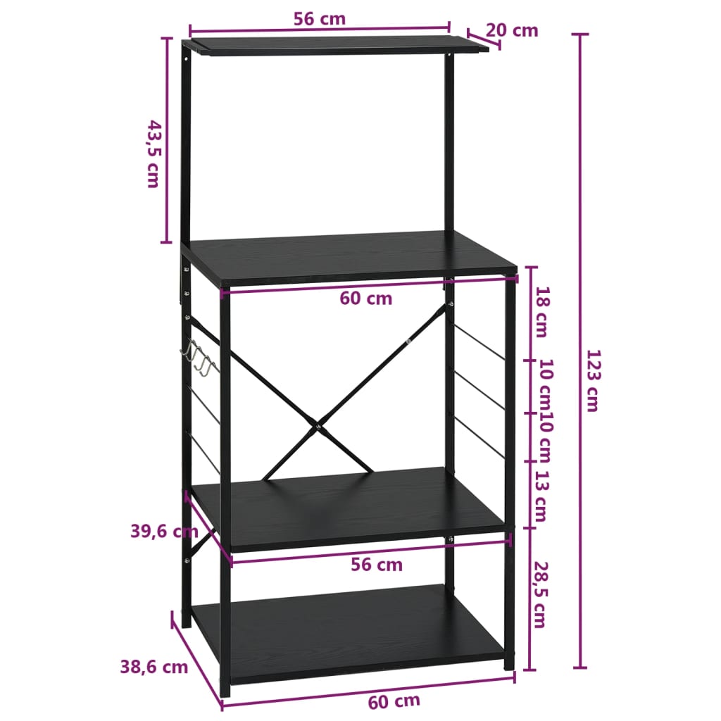 Mobile per Microonde Nero 60x39,6x123 cm Legno Multistrato