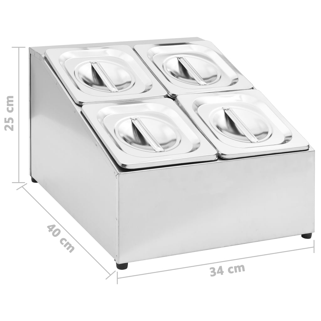 Supporto Gastronorm con 4 Contenitori GN 1/6 in Acciaio Inox