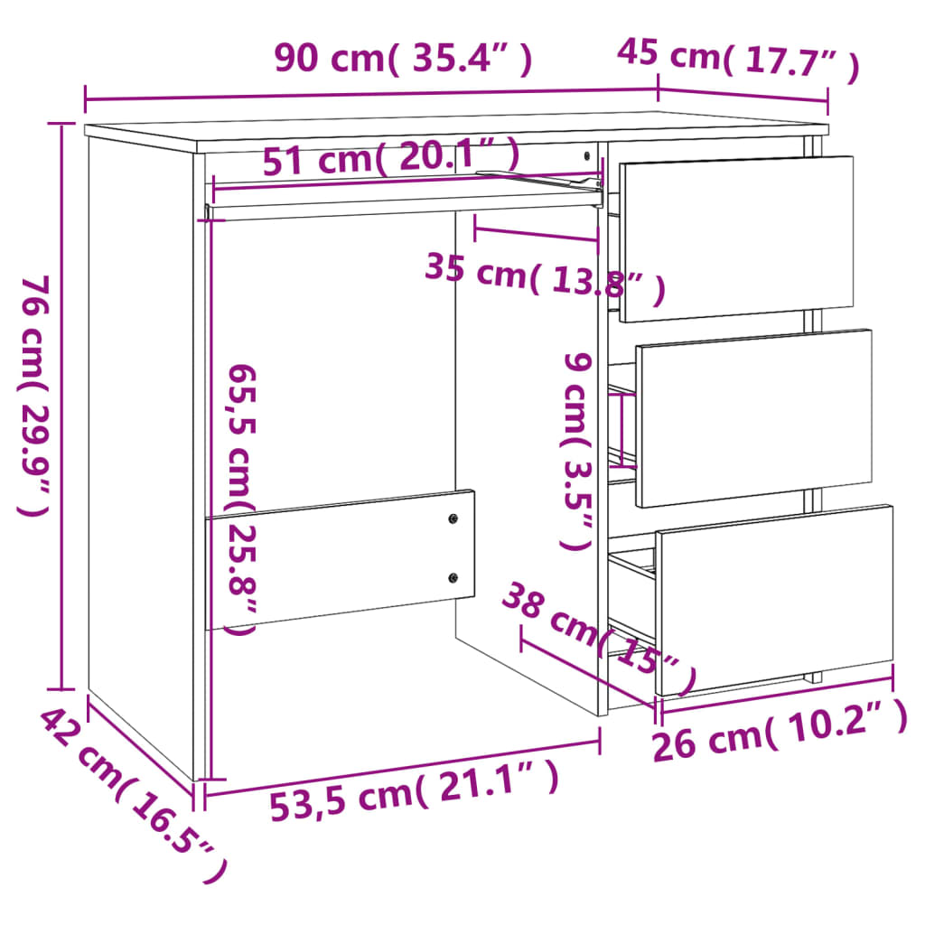 Scrivania Nera 90x45x76 cm in Legno Multistrato