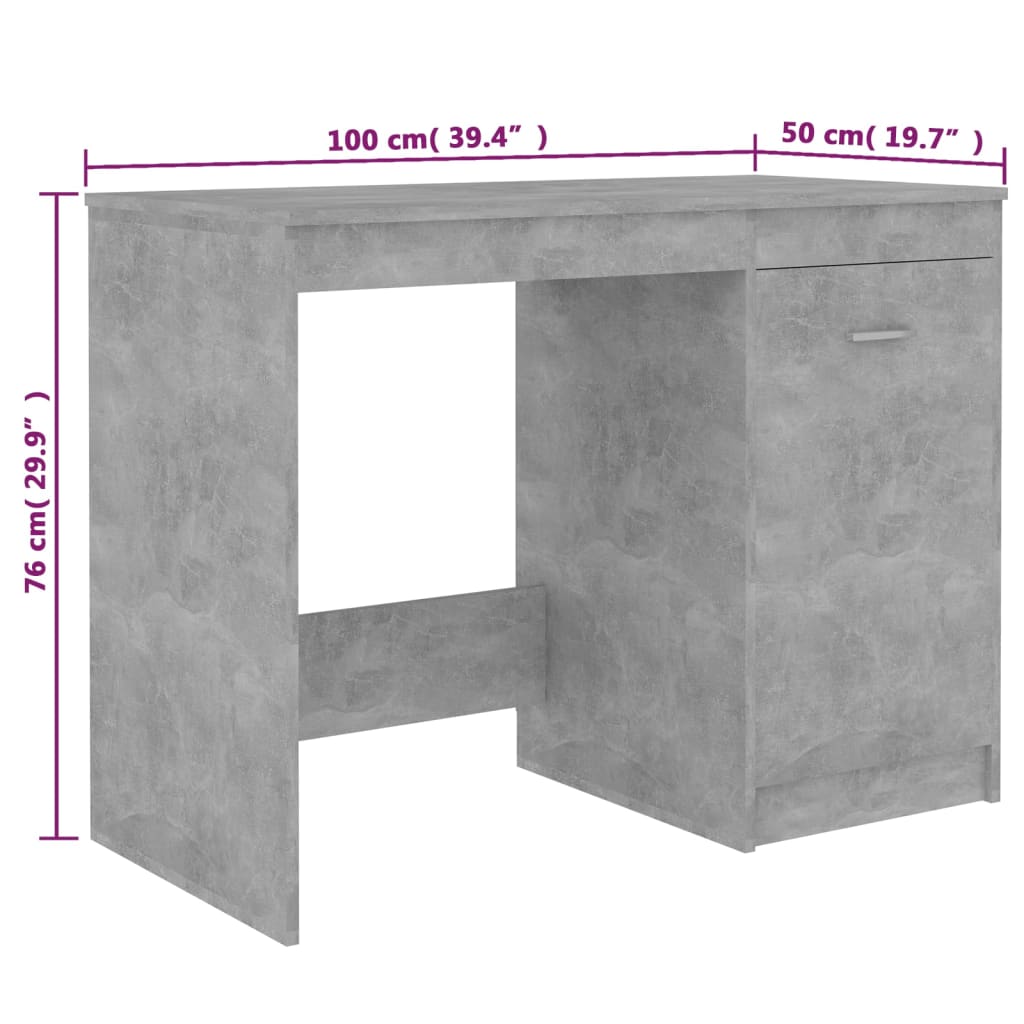 Scrivania Grigio Cemento 100x50x76 cm in Legno Multistrato