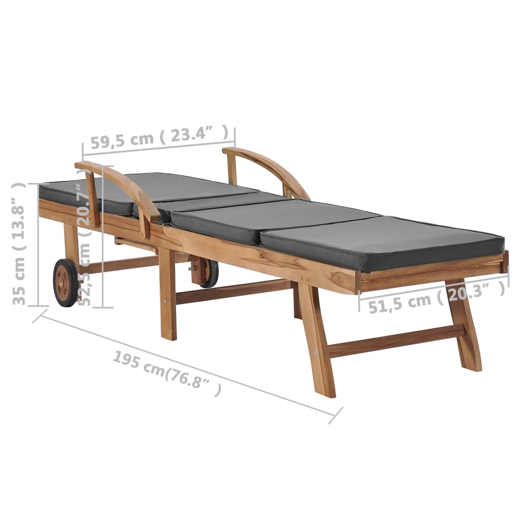 Lettini Prendisole con Cuscini 2 pz Legno di Teak Grigio Scuro