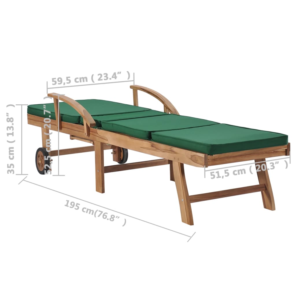 Lettini Prendisole con Cuscini 2 pz in Legno di Teak Verde