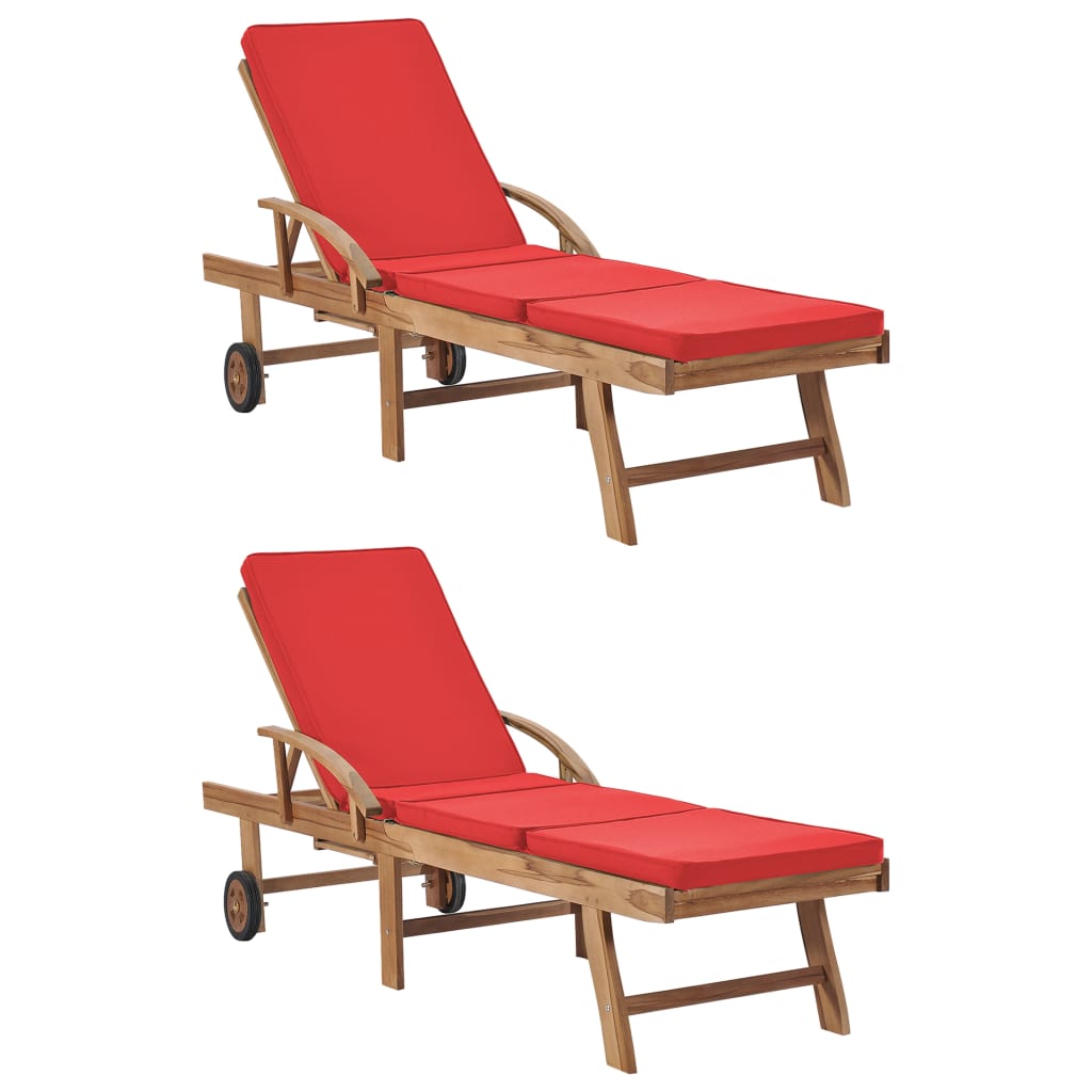 Lettini Prendisole con Cuscini 2 pz in Legno di Teak Rosso