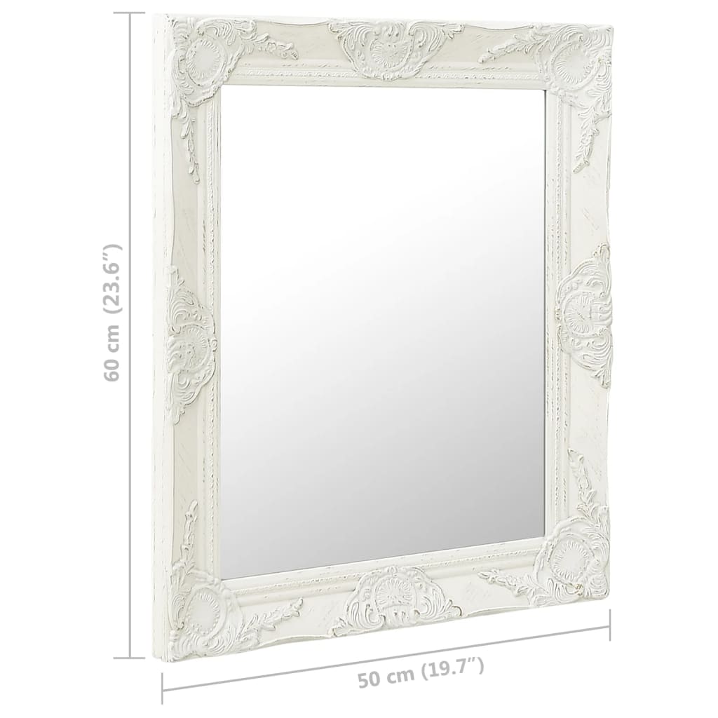 Specchio da Parete Stile Barocco 50x60 cm Bianco