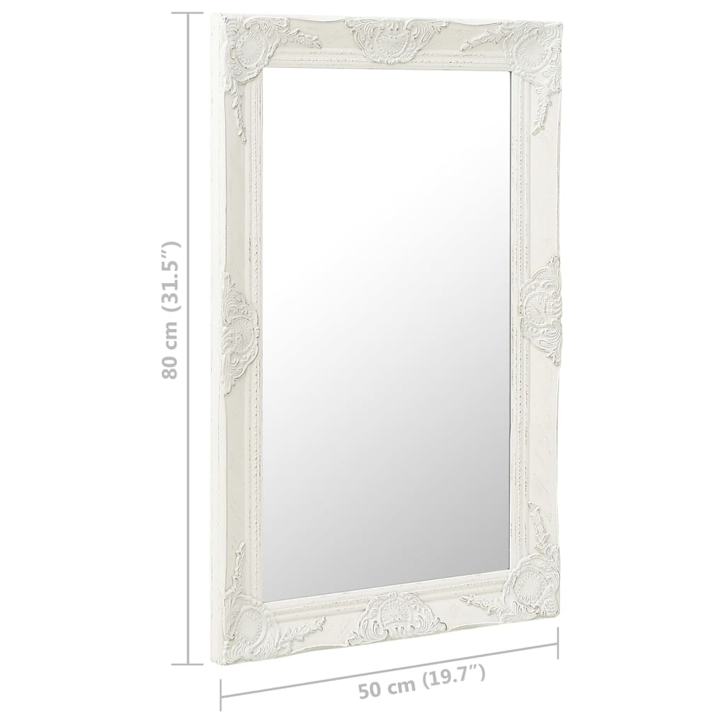 Specchio da Parete Stile Barocco 50x80 cm Bianco