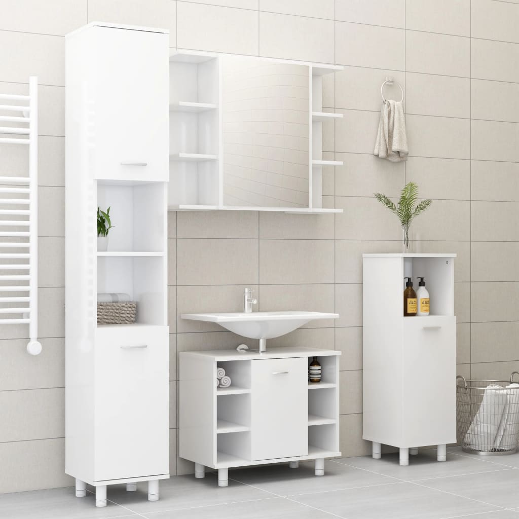 Mobile da Bagno Specchio Bianco Lucido 80x20,5x64cm Multistrato