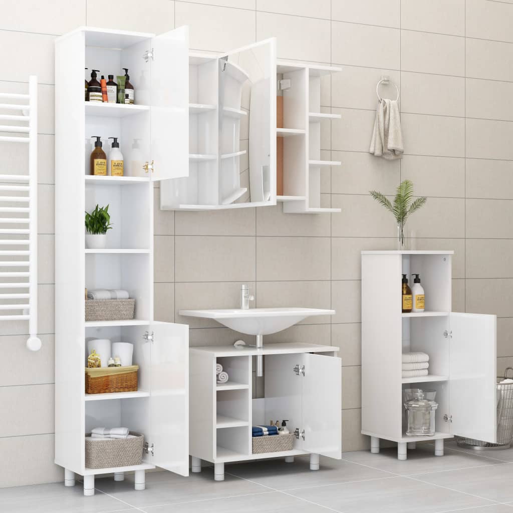 Mobile da Bagno Specchio Bianco Lucido 80x20,5x64cm Multistrato