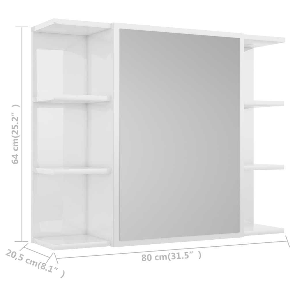 Mobile da Bagno Specchio Bianco Lucido 80x20,5x64cm Multistrato