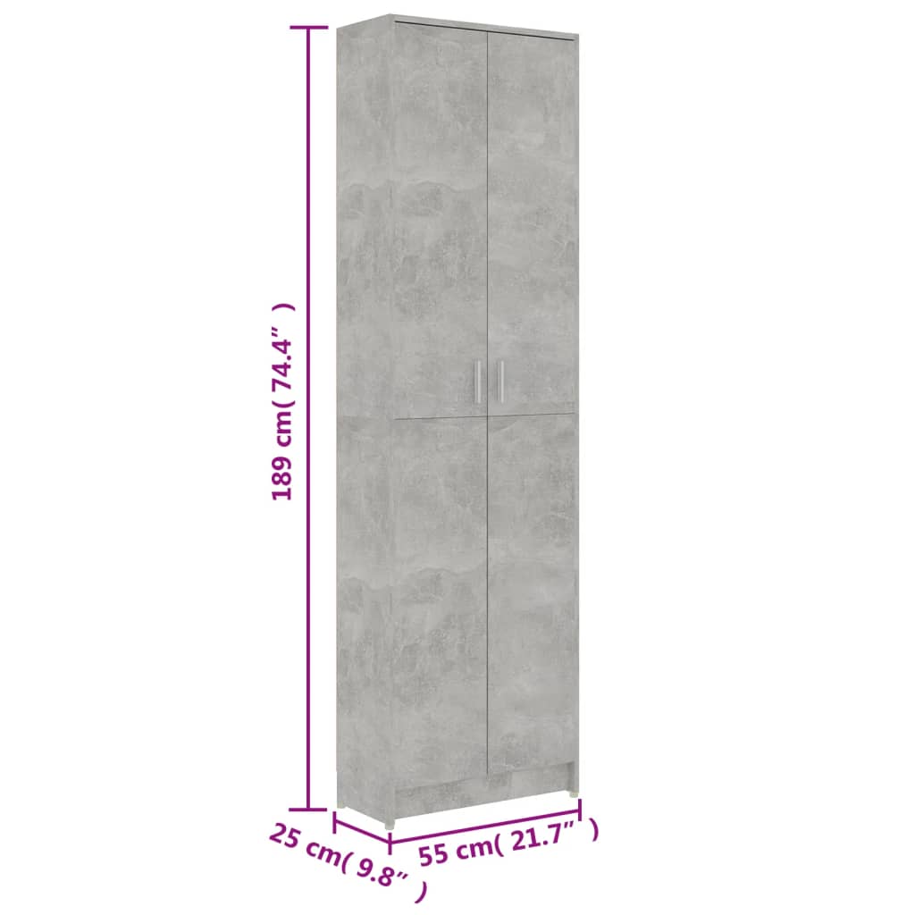 Armadio Corridoio Grigio Cemento 55x25x189 cm Legno Multistrato