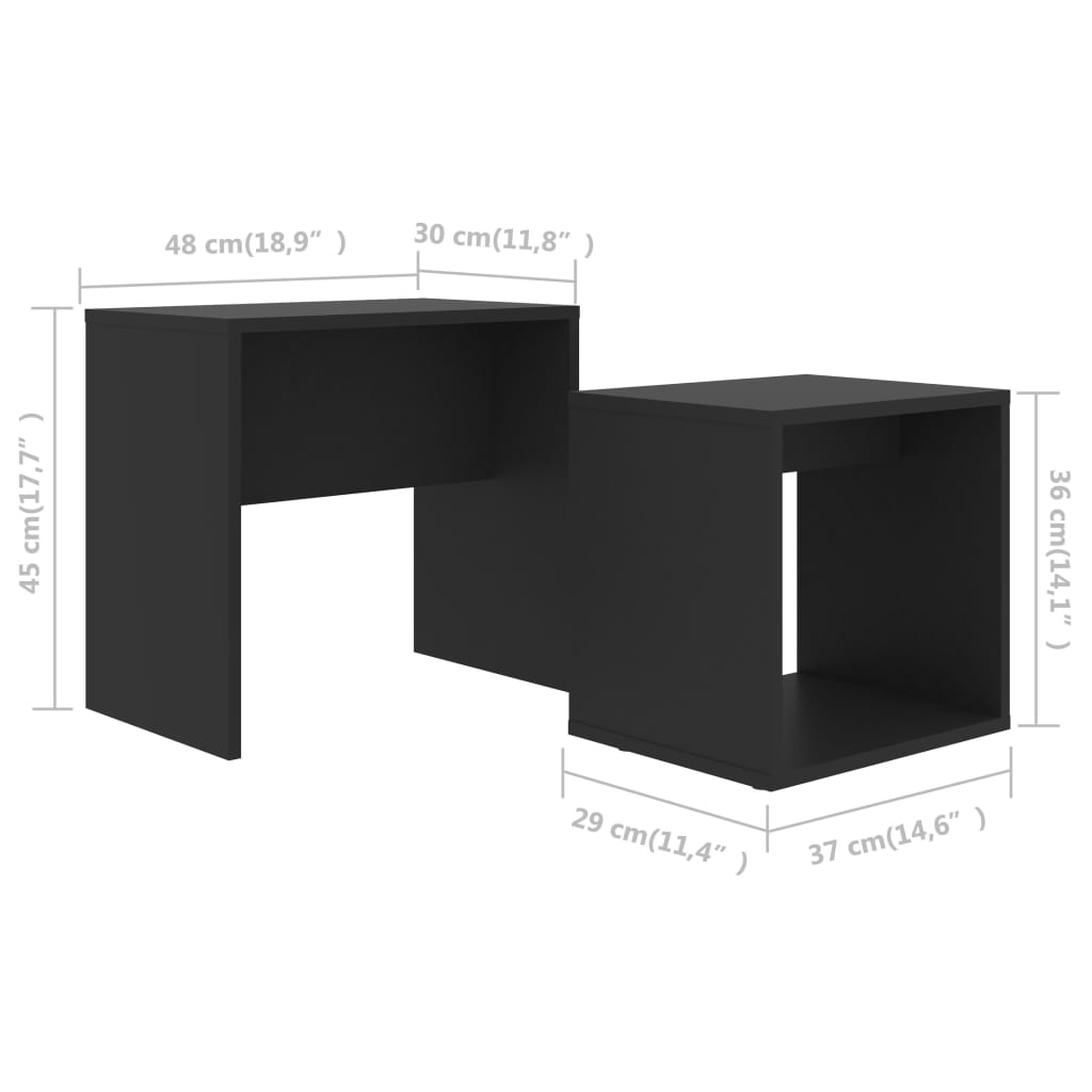 Set Tavolini da Salotto Nero 48x30x45 cm in Legno Multistrato