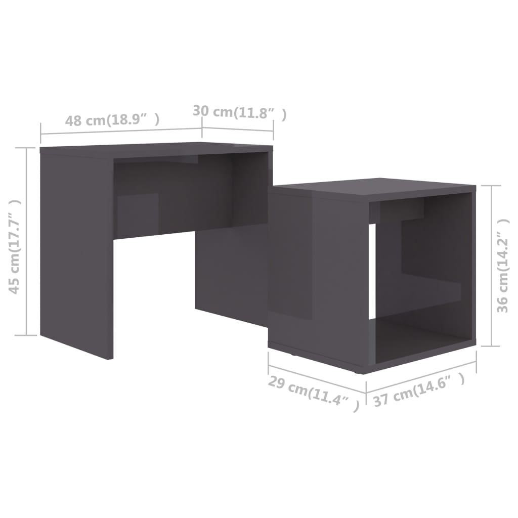 Set Tavolini Salotto Grigio Lucido 48x30x45cm Legno Multistrato