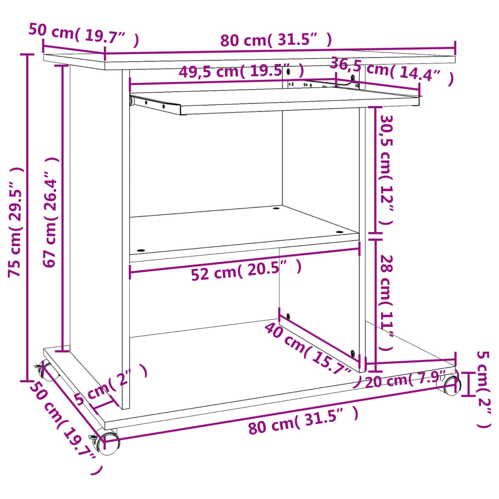 Scrivania Computer Rovere Sonoma 80x50x75 cm Legno Multistrato