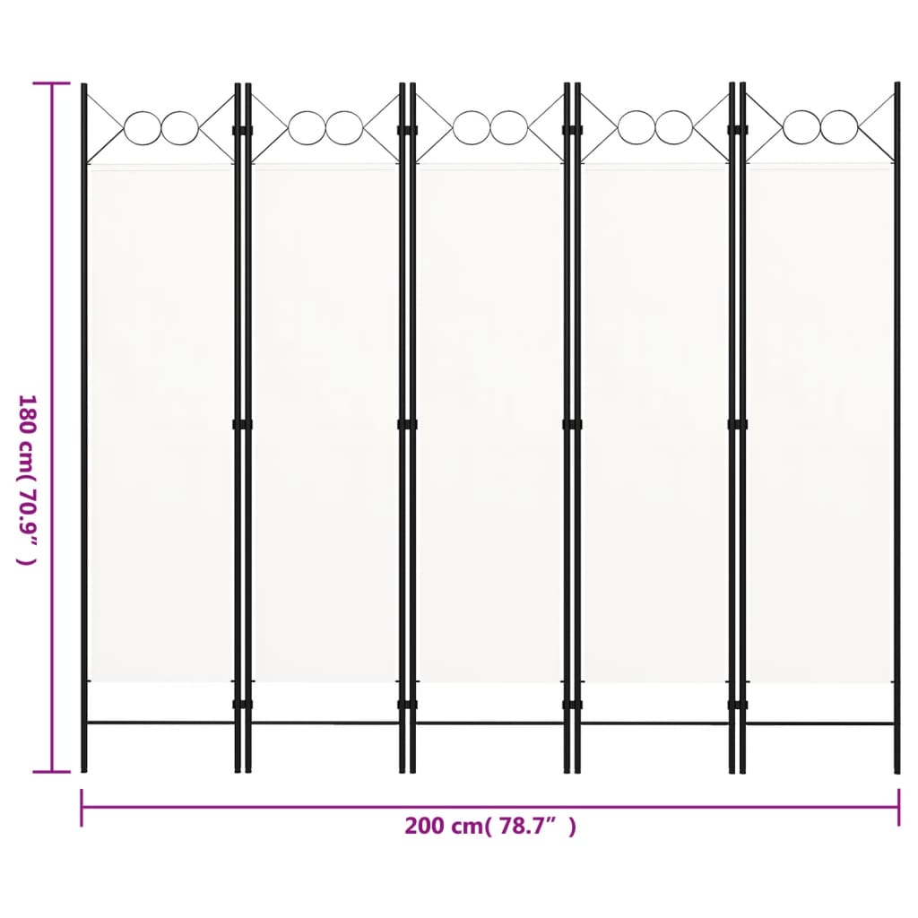 Paravento a 5 Pannelli Bianco 200x180 cm