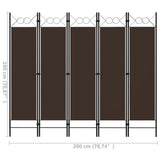 Paravento a 5 Pannelli Marrone 200x180 cm