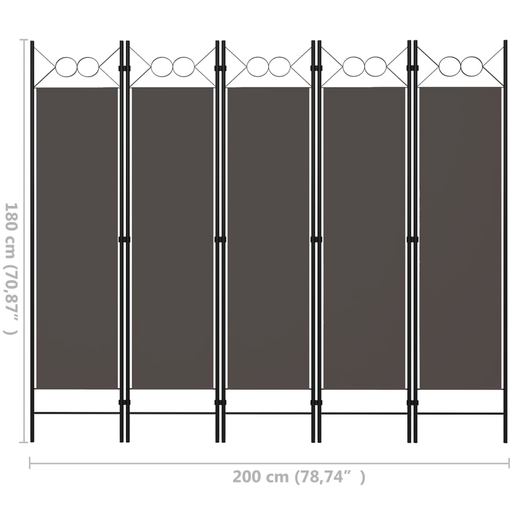 Paravento a 5 Pannelli Antracite 200x180 cm