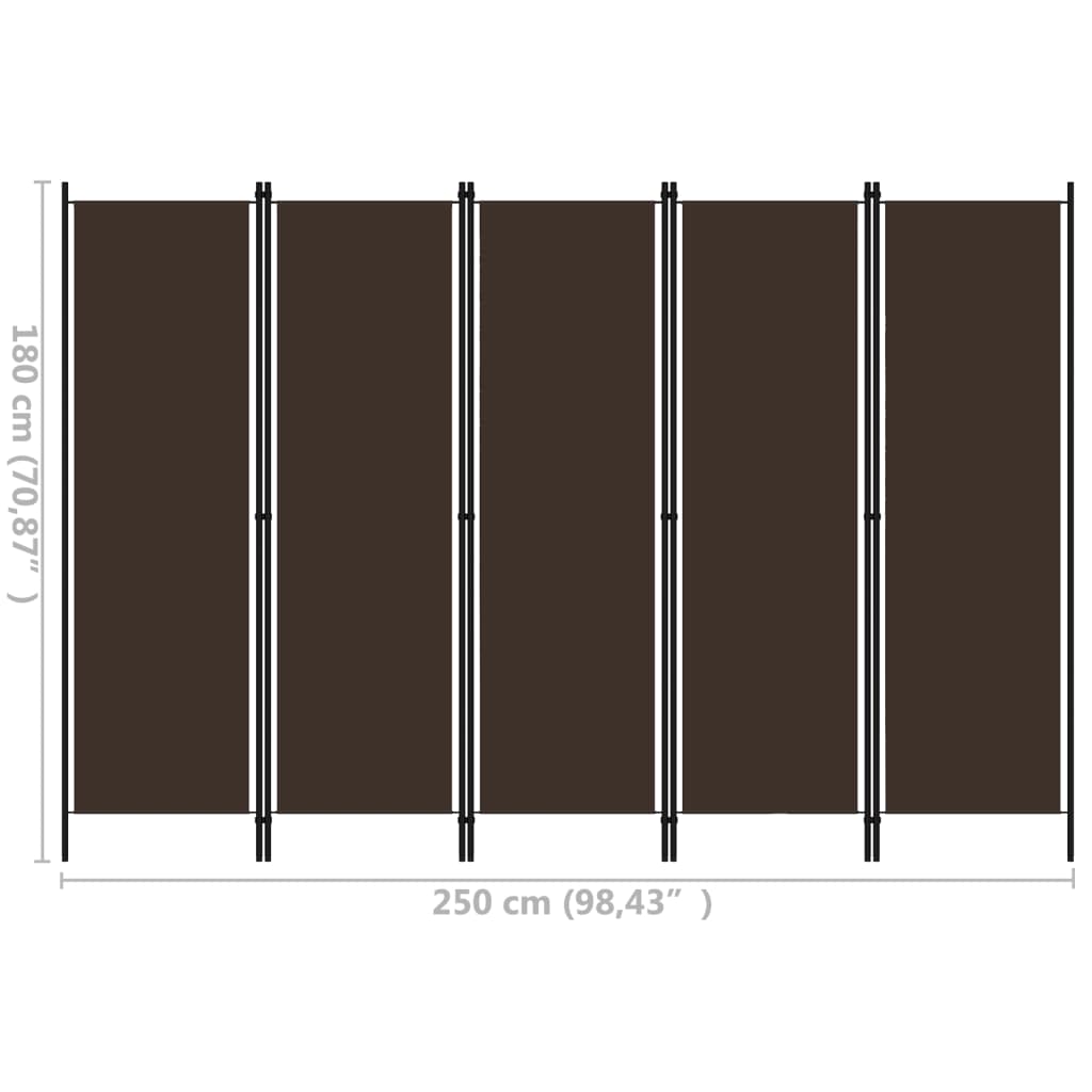 Paravento a 5 Pannelli Marrone 250x180 cm