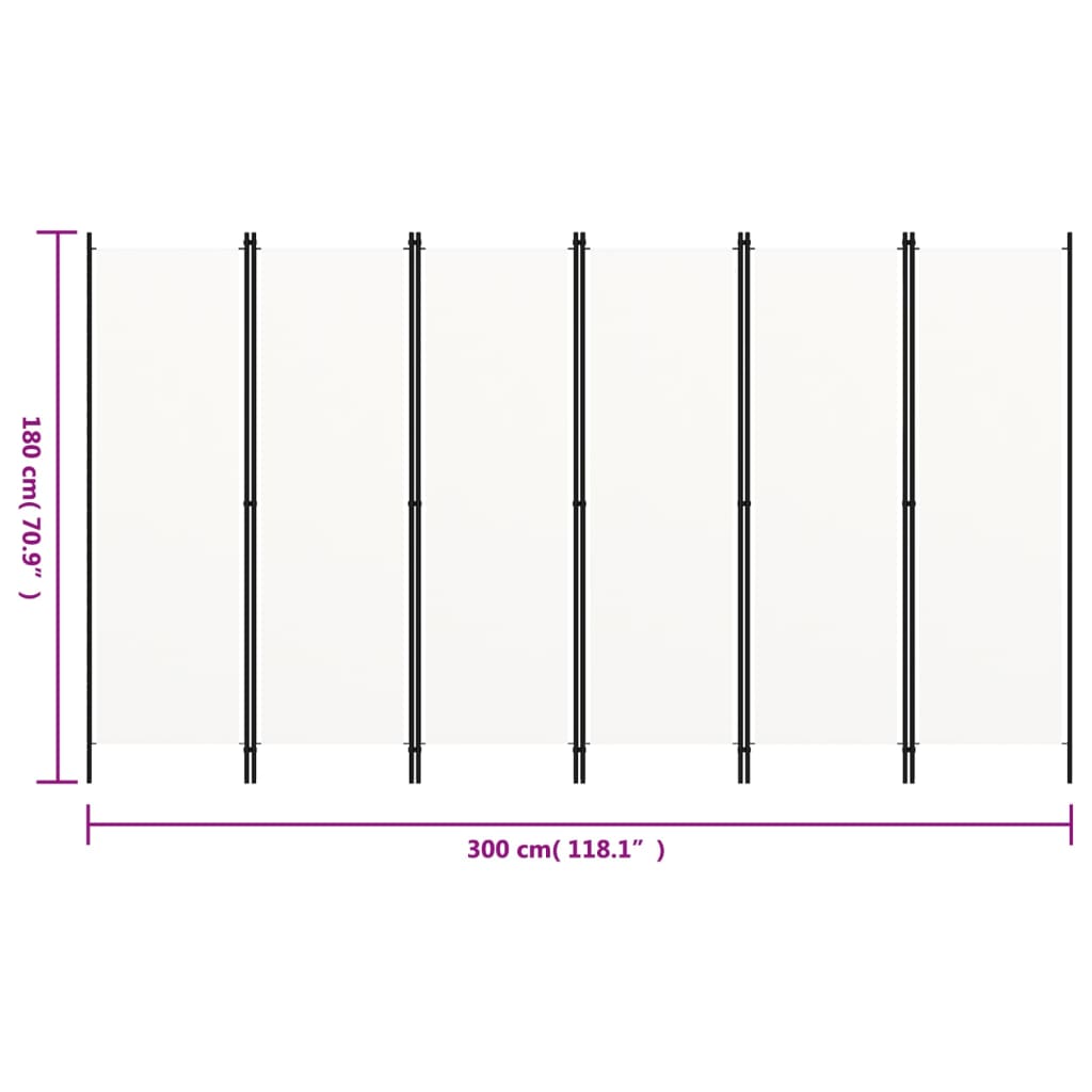 Paravento a 6 Pannelli Bianco 300x180 cm