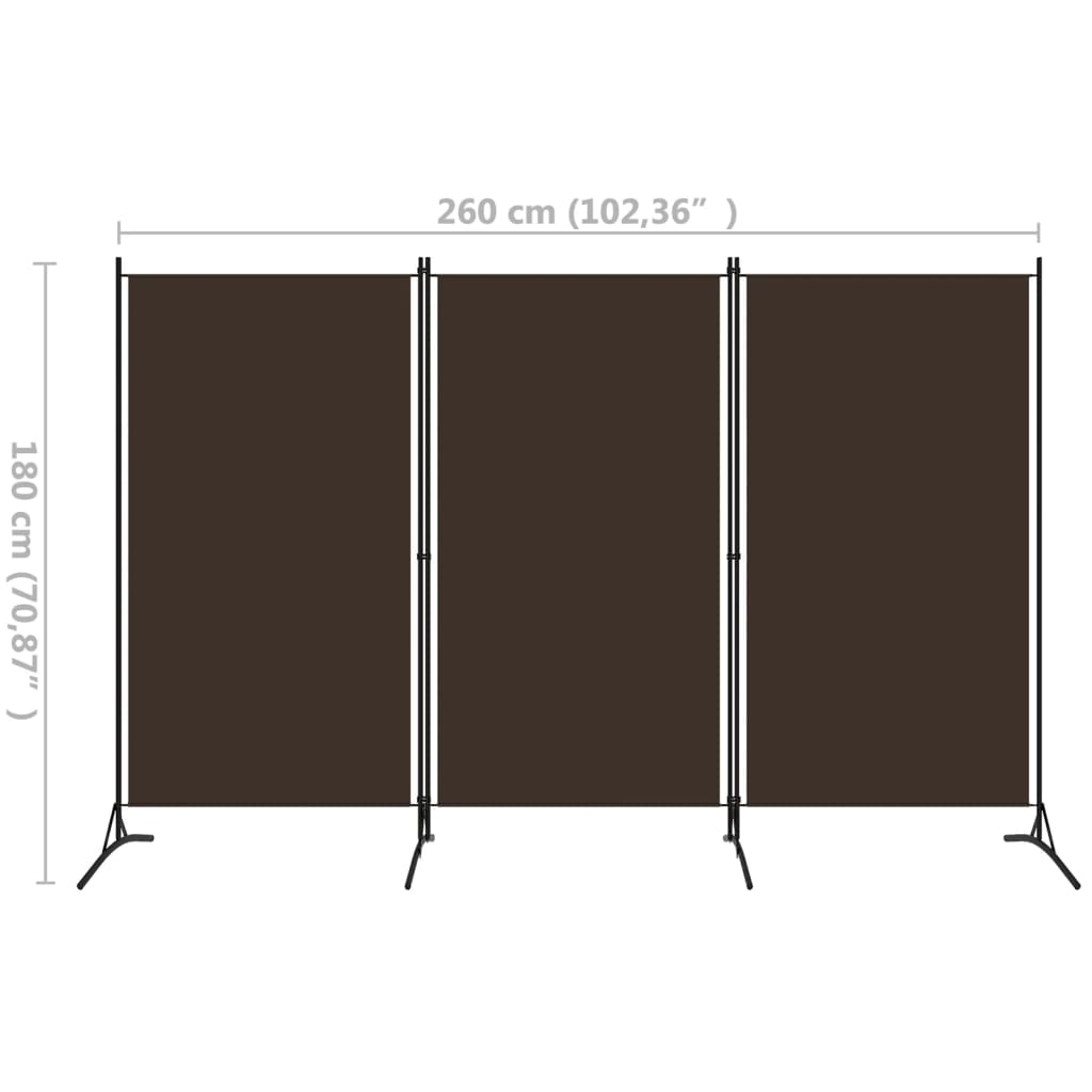 Paravento a 3 Pannelli Marrone 260x180 cm