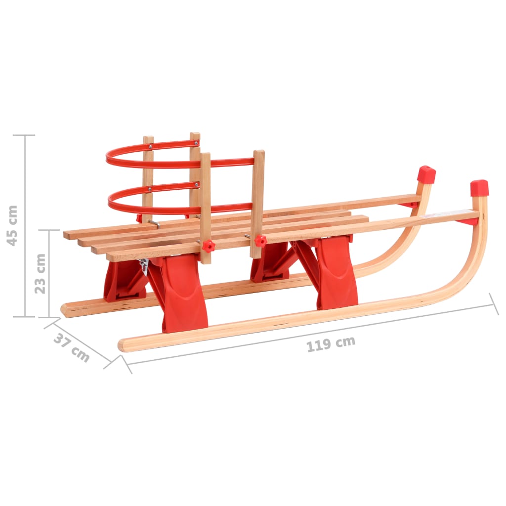 Slittino Pieghevole con Schienale in Legno 119 cm