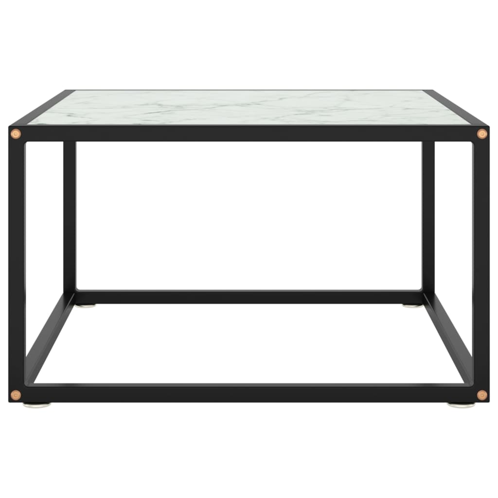 Tavolino da Salotto Nero con Vetro Marmo Bianco 60x60x35 cm