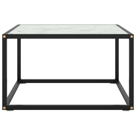 Tavolino da Salotto Nero con Vetro Marmo Bianco 60x60x35 cm