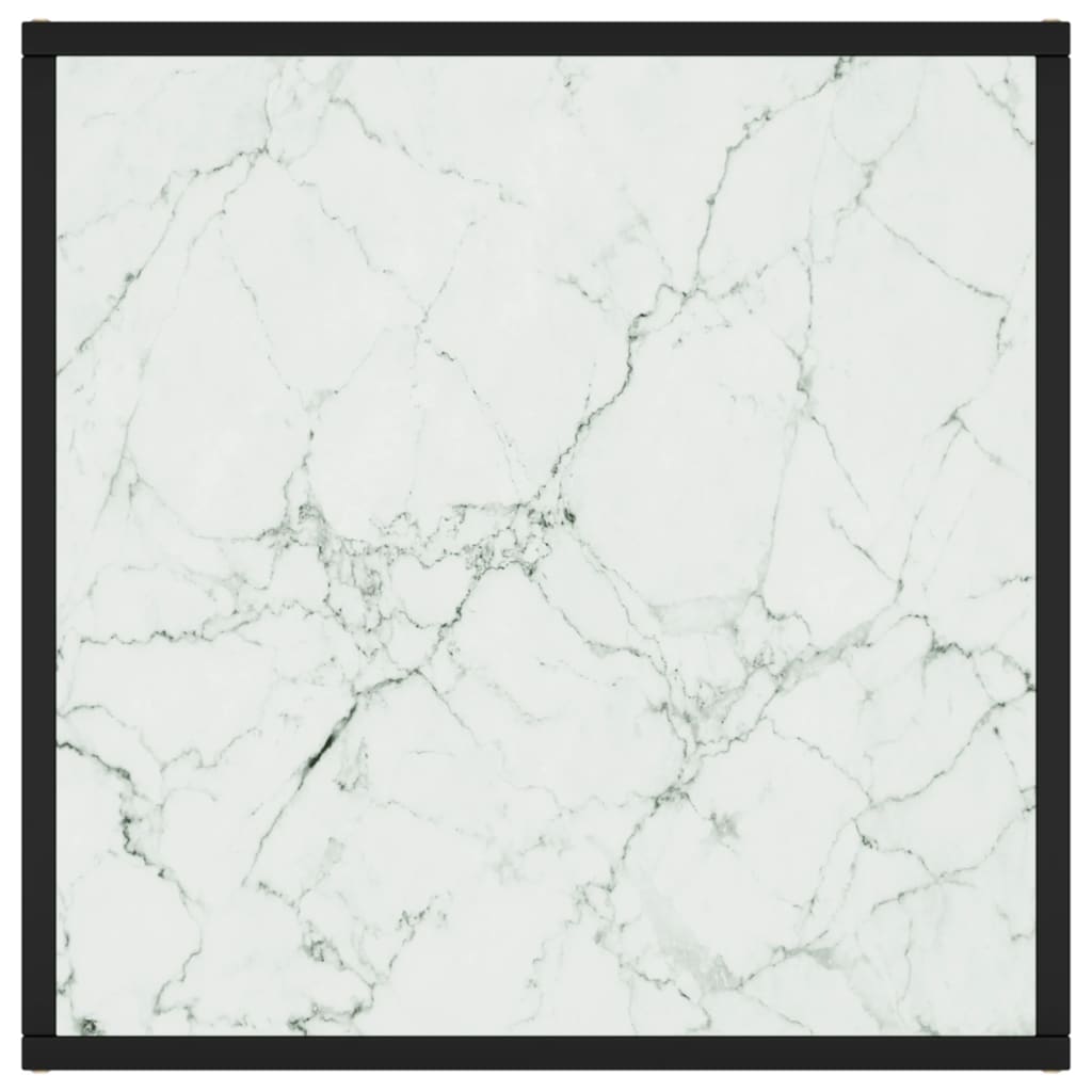 Tavolino da Salotto Nero con Vetro Marmo Bianco 60x60x35 cm