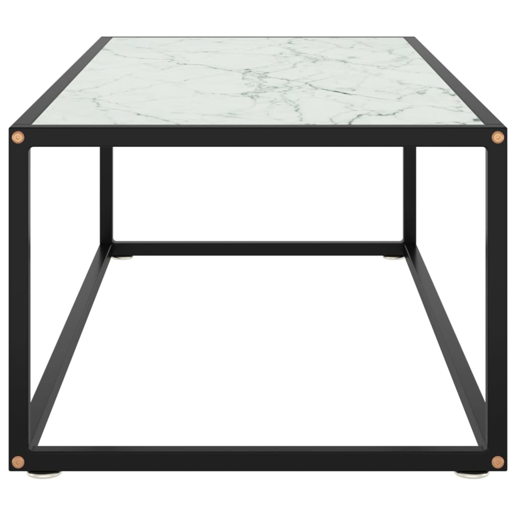 Tavolino da Salotto Nero con Vetro Marmo Bianco 100x50x35 cm