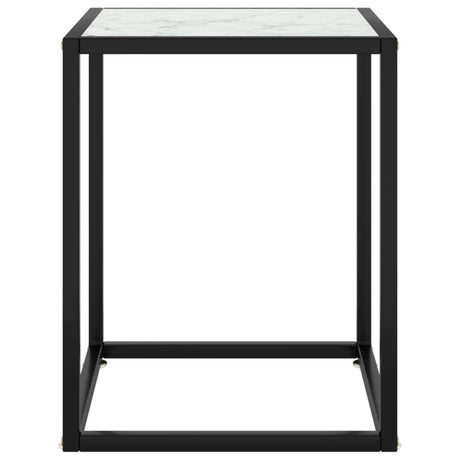 Tavolino da Salotto Nero con Vetro Marmo Bianco 40x40x50 cm