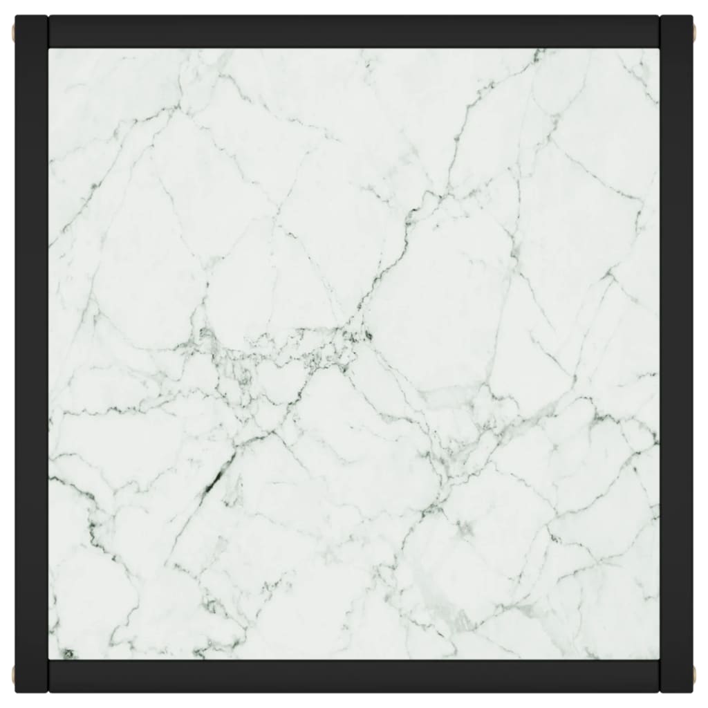 Tavolino da Salotto Nero con Vetro Marmo Bianco 40x40x50 cm