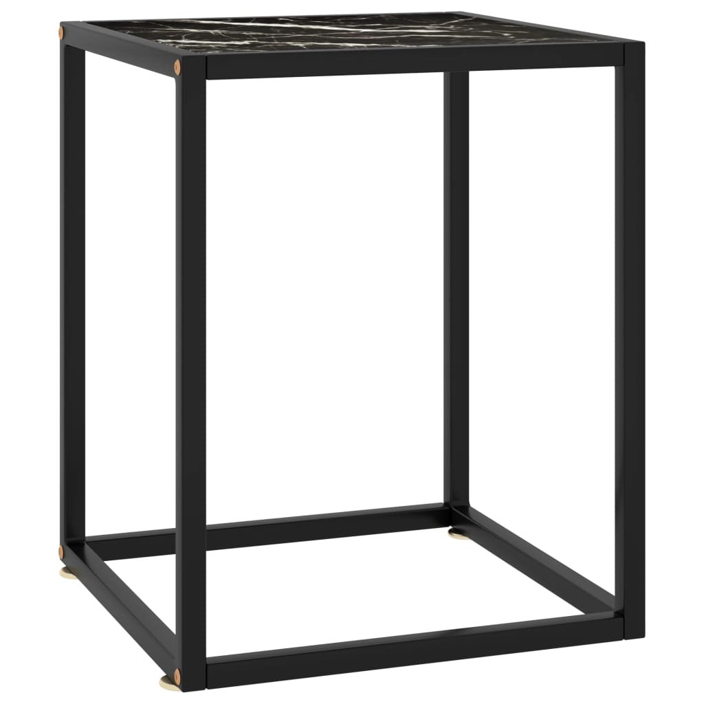 Tavolino da Salotto Nero con Vetro Marmo Nero 40x40x50 cm