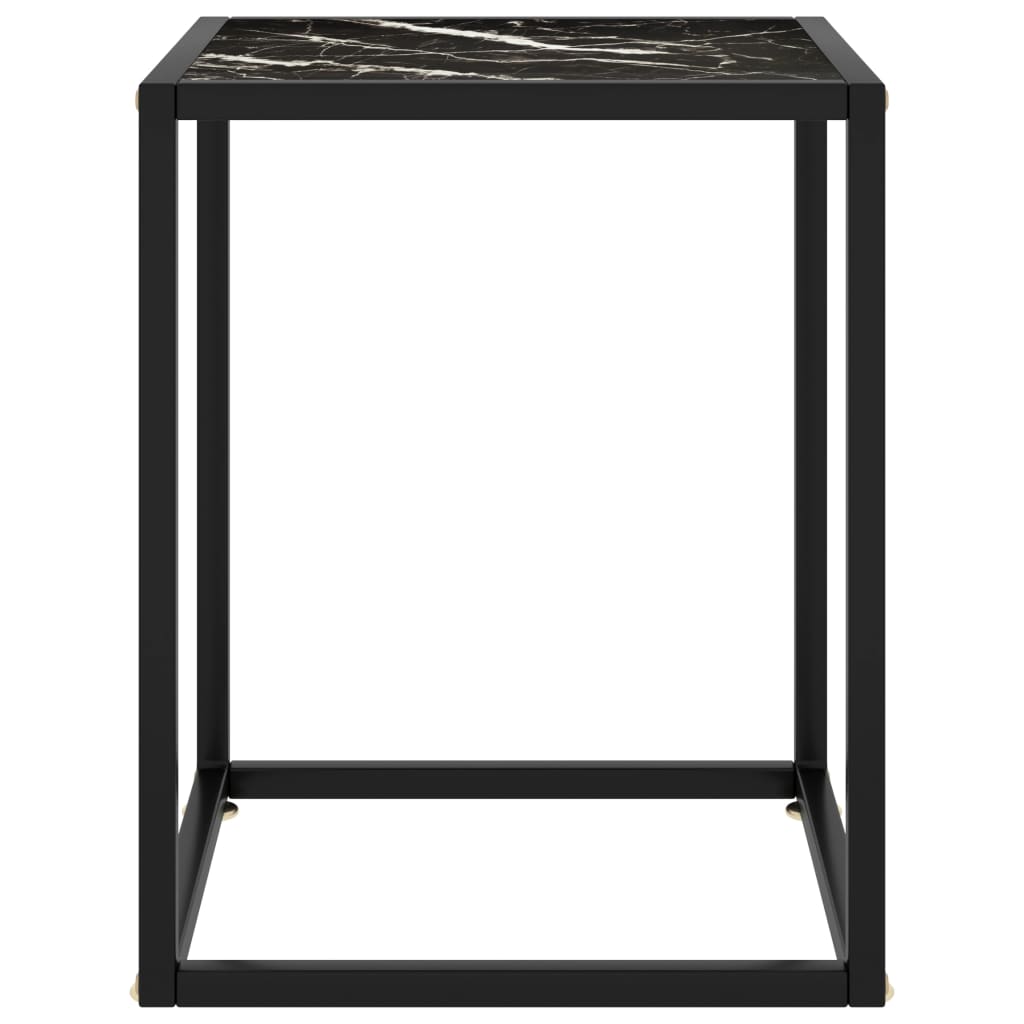 Tavolino da Salotto Nero con Vetro Marmo Nero 40x40x50 cm