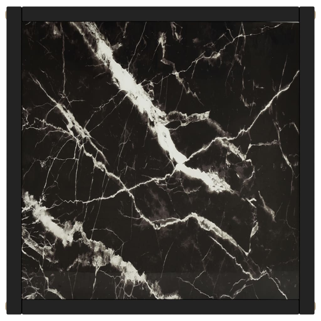 Tavolino da Salotto Nero con Vetro Marmo Nero 40x40x50 cm