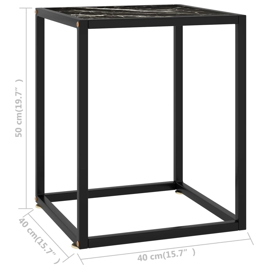 Tavolino da Salotto Nero con Vetro Marmo Nero 40x40x50 cm