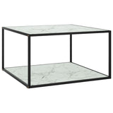 Tavolino da Salotto Nero con Vetro Marmo Bianco 90x90x50 cm