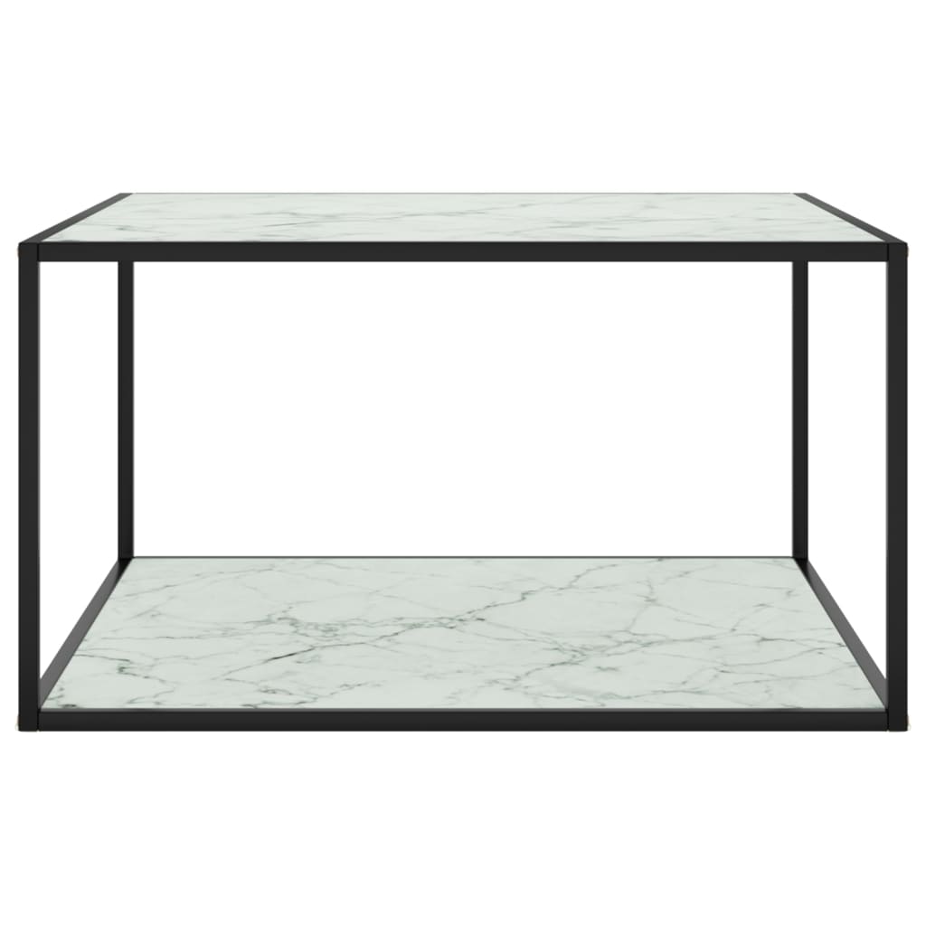 Tavolino da Salotto Nero con Vetro Marmo Bianco 90x90x50 cm