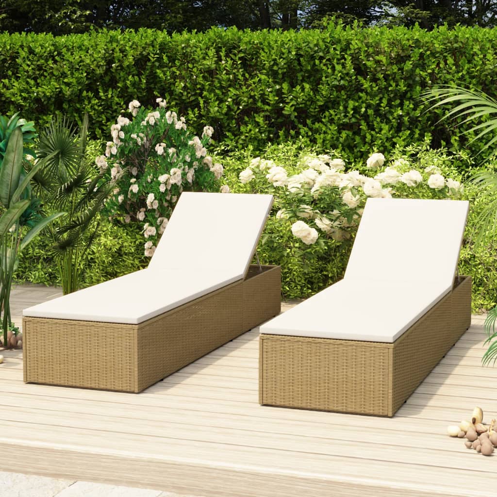 Lettino Prendisole in Polyrattan Marrone e Bianco Crema