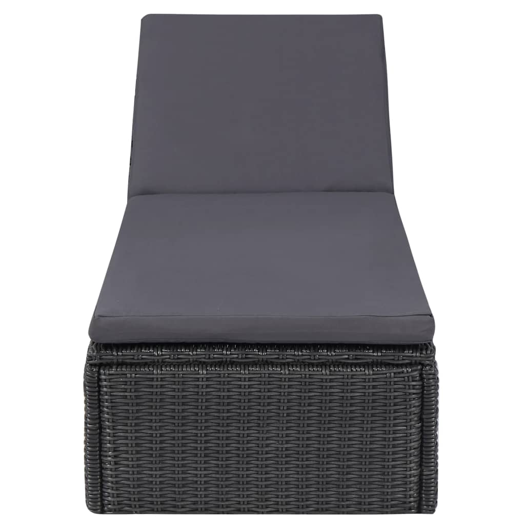 Lettino Prendisole in Polyrattan Nero e Grigio Scuro