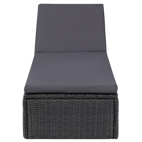 Lettino Prendisole in Polyrattan Nero e Grigio Scuro