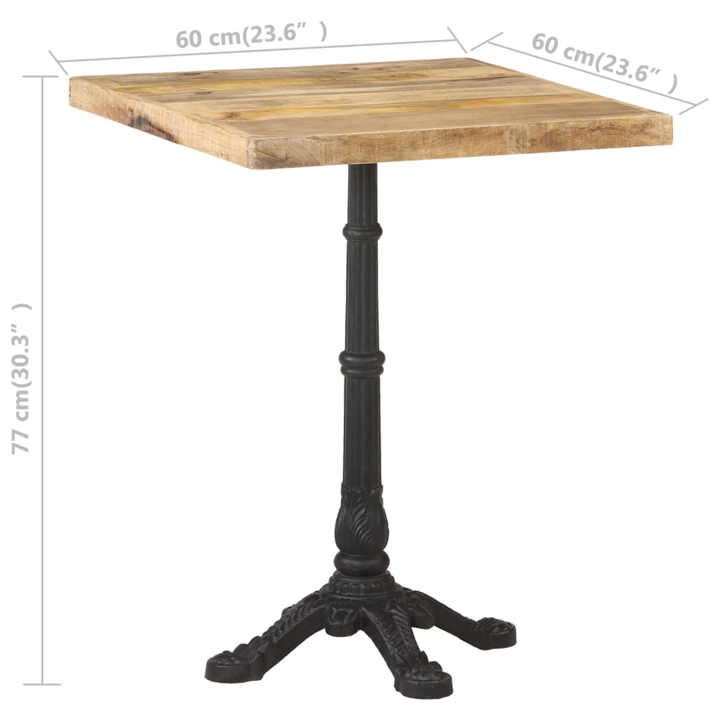 Tavolino da Bistrot 60x60x77 cm in Legno di Mango Grezzo