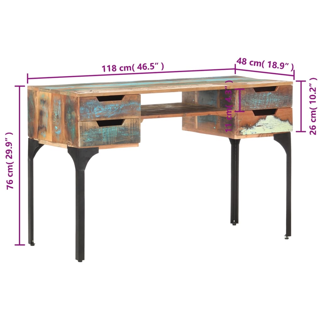 Scrivania 118x48x75 cm in Legno Massello di Recupero