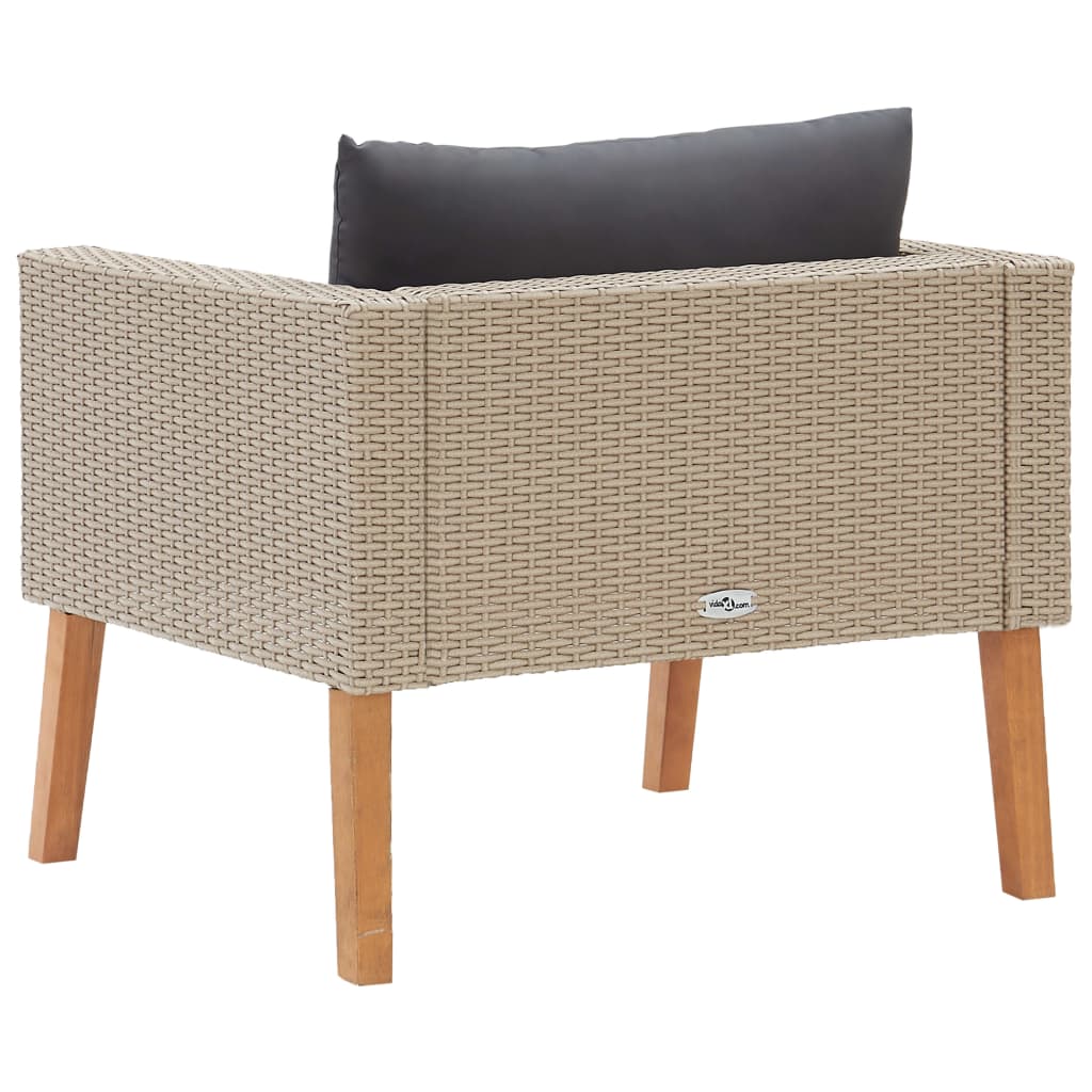 Divano da Giardino Singolo con Cuscini in Polyrattan Beige