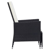 Sedia da Giardino Reclinabile con Cuscino in Polyrattan Nero