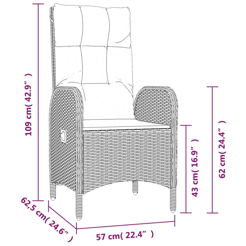 Sedie da Giardino 2 pz in Polyrattan Nero