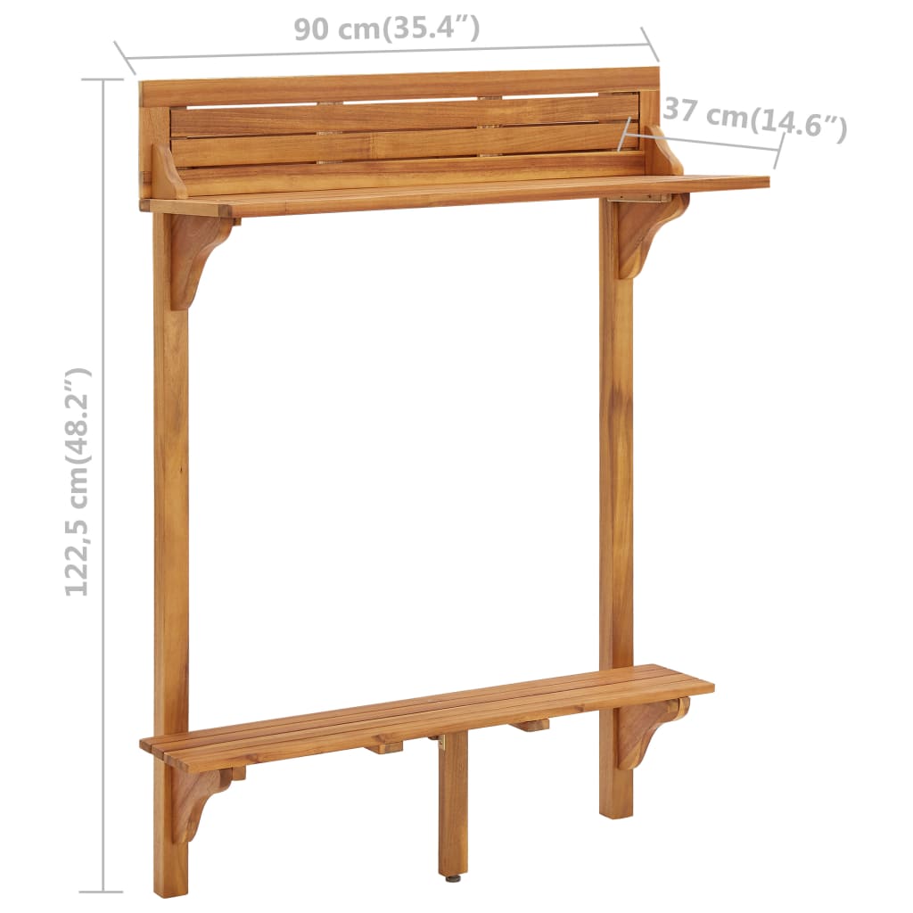 Tavolo da Bar da Balcone 90x37x122,5 cm in Massello di Acacia