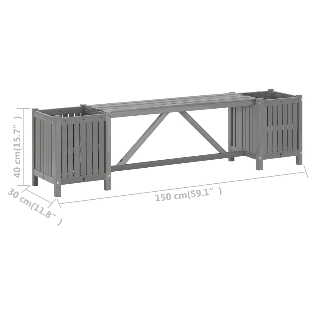 Panca da Giardino con 2 Fioriere 150cm Legno di Acacia Grigio