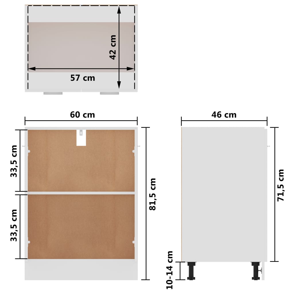 Armadio Inferiore Bianco 60x46x81,5 cm in Legno Multistrato