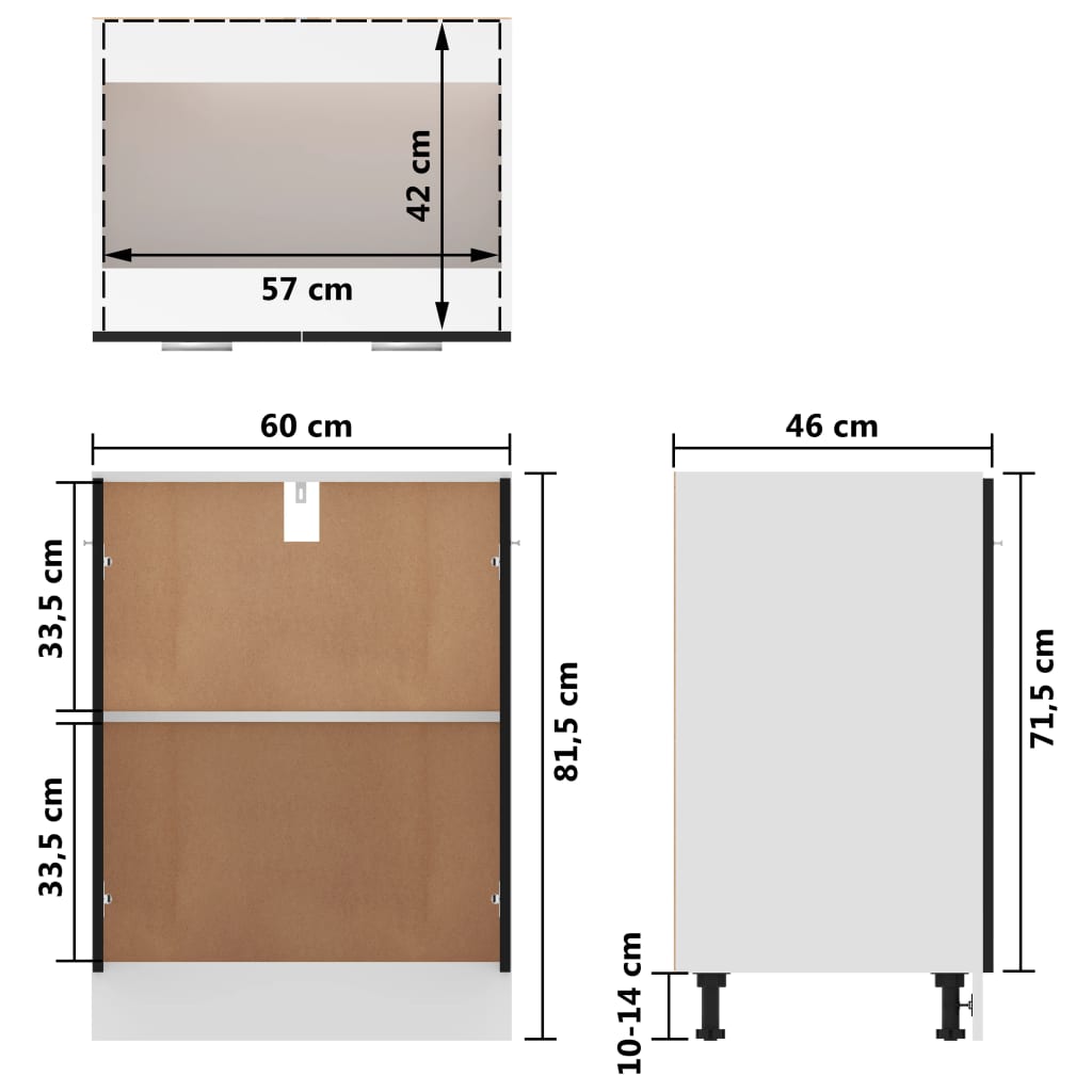 Armadio Inferiore Nero 60x46x81,5 cm in Legno Multistrato