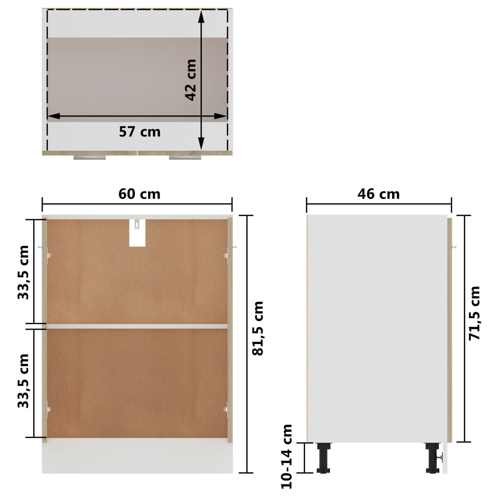 Armadio Inferiore Rovere Sonoma 60x46x81,5 cm Legno Multistrato